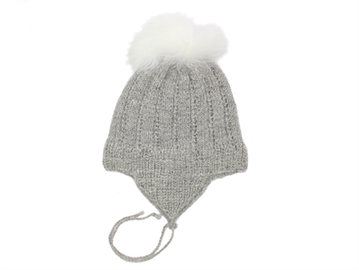 Huttelihut cap for babies ligth gray with fur tassel