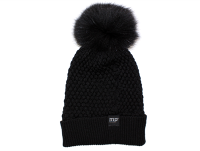 MP Chunky Oslo hat black with fur tassel wool