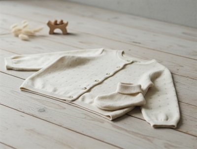 Wheat sandshell pointelle pattern cardigan Maia