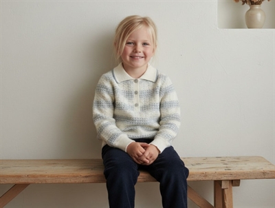 FUB ecru/misty green pointelle polo merino wool