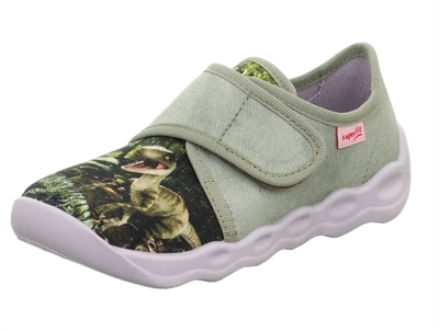 Superfit BUBBLE slippers green with dinosaur print and velcro
