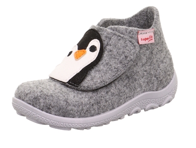 Superfit Happy slippers in grey wool felt with penguin motif