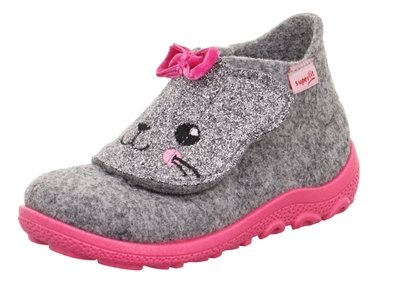Superfit Happy slippers in grey wool felt with cat