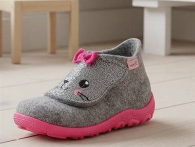 Superfit Happy slippers in grey wool felt with cat