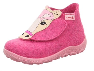 Superfit Happy slippers in pink wool felt with horse