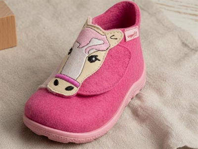 Superfit Happy slippers in pink wool felt with horse