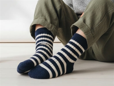 MP dark denim melange socks wool stripes (2-pack)