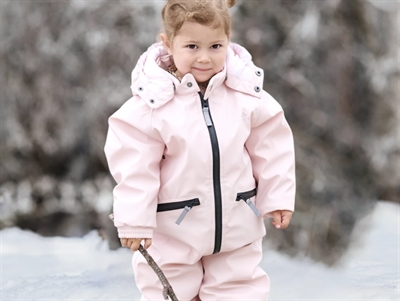 VER de TERRE rubber snowsuit rose powder with detachable hood