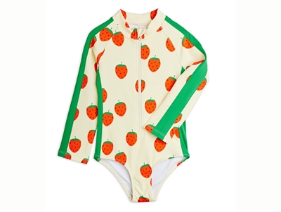 Mini Rodini off-white swimsuit with strawberry print