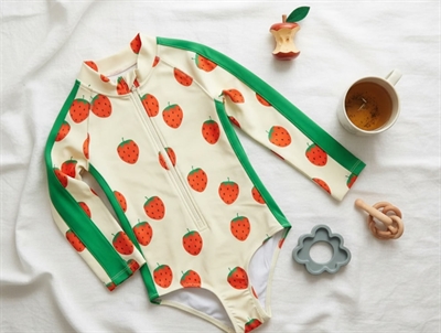 Mini Rodini off-white swimsuit with strawberry print