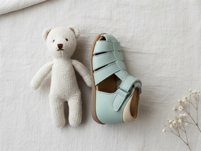 Pom Pom sandal dusty green with velcro