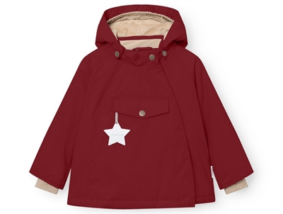 Mini A Ture Wang winter jacket red merlot with fleece lining and star reflector