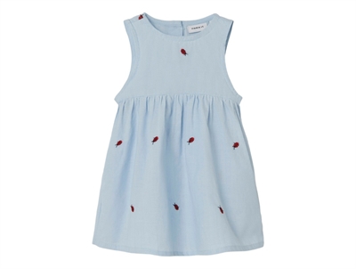 Name It chambray blue ladybug pinafore dress