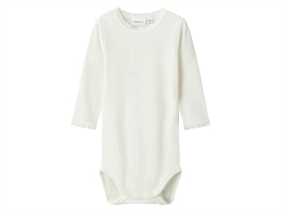 Name It bodysuit snow white in merino wool with lace trim
