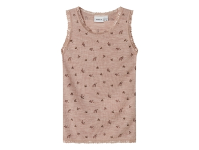 Name It undershirt shadow gray in merino wool with floral print and lace trim