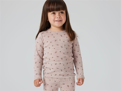 Name It blouse shadow gray in merino wool with floral print and lace trim