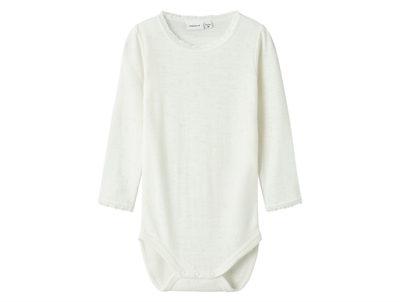 Name It bodysuit snow white in merino wool with eyelet pattern and lace trim
