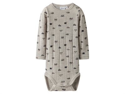 Name It bodysuit nacreous cloud in merino wool with car print