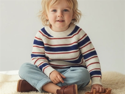 FUB ecru/royal blue/bright red raglan sweater merino wool