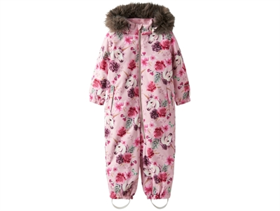 Name It snowsuit parfait pink with unicorn print and detachable hood