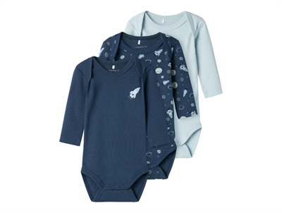 Name It dark denim space bodysuit (3-pack)