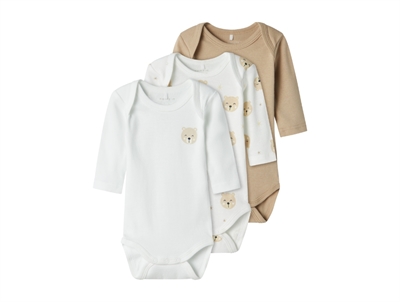 Name It oxford tan bear bodysuit (3-pack)
