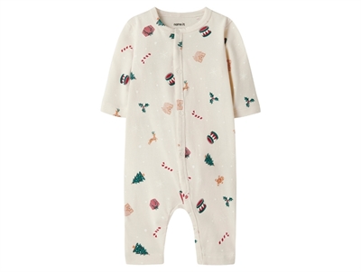 Name It sleepsuit whitecap gray with Christmas print