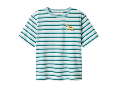 Name It t-shirt aquatic with stripes and tiger embroidery