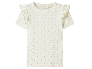 Lil' Atelier dress peach whip with swan print and frill sleeves  
