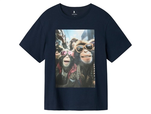 Name It t-shirt navy blazer with monkey print