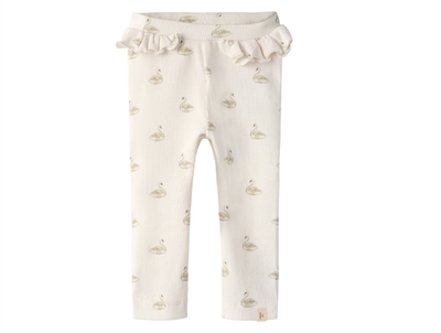 Lil' Atelier BABY leggings pastel parchment with swan print and ruffles
