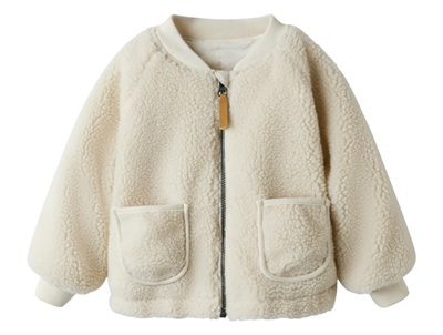 Lil’ Atelier bomber teddy jacket turtledove with rainbow embroidery