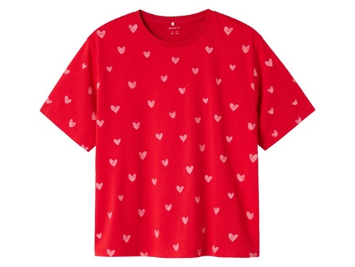Name It t-shirt red with pink hearts