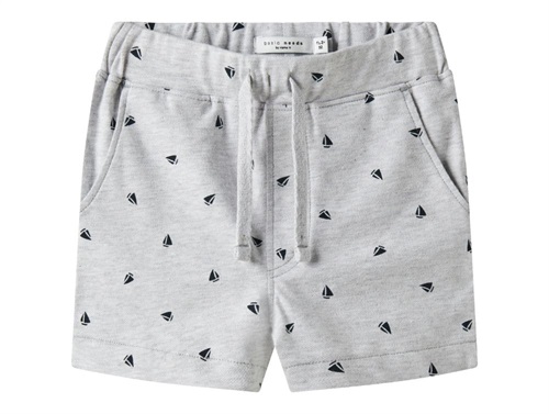 Name It shorts light grey melange with sailboat print and drawstring  