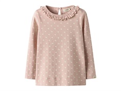 Lil' Atelier long-sleeved top peach whip with swan print and frill collar  