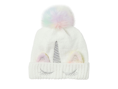 Name It hat white with unicorn and pompom