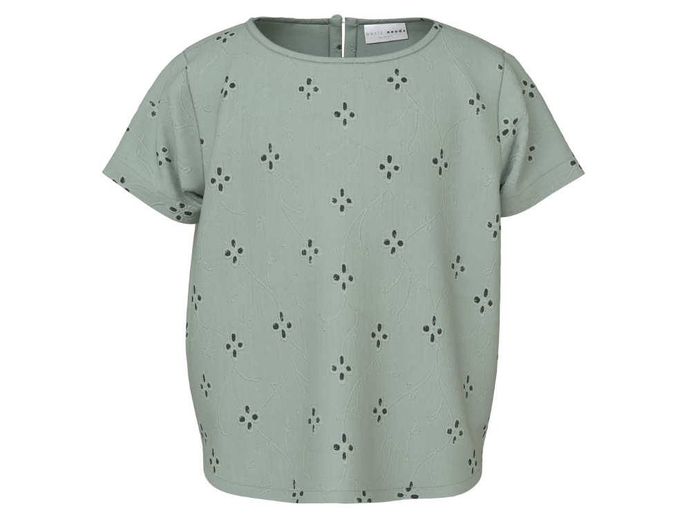 Name It top aqua gray with embroidery and button closure