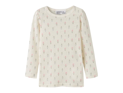 Name It bodysuit snow white with floral print and lace trim in merino wool