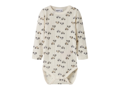Name It bodysuit snow white with floral print and lace trim in merino wool