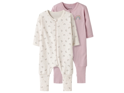 Name It sleepsuit 2-pack jet stream and burnished lilac with rainbow print