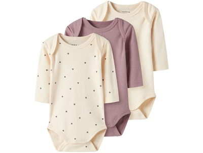 Name It body 3-pack summer sand and deauville mauve with heart print