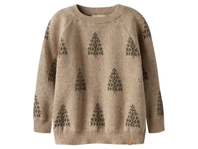 Lil' Atelier knit sweater oxford tan with Christmas tree pattern