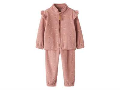 Lil' Atelier fleece set misty rose with floral print and ruffles