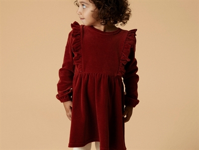 Lil' Atelier dress red dahlia in velvet with ruffles
