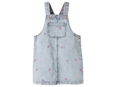 Name It pinafore light blue denim with embroidered rose  