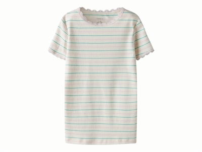 Name It rib t-shirt gardenia with stripes and lace