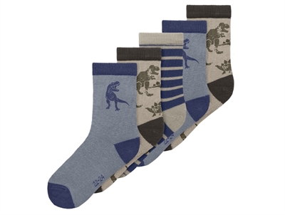 name it mini strømper i island fossil og blue print med dinosaurmotiv 5-pak