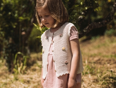 Lil' Atelier transitional jacket shitake with checks and teddy collar