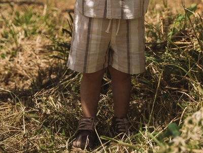 Lil' Atelier transitional jacket shitake with checks and teddy collar