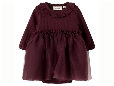 Lil' Atelier dress red dahlia in velvet with ruffles